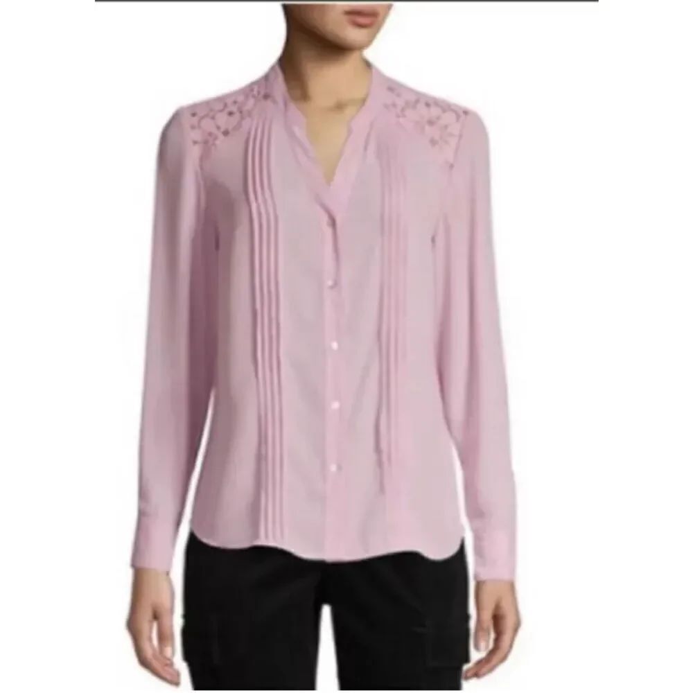 Nanette Lepore Sugar Plum Blouse Top Pleated Button down lace Detail M